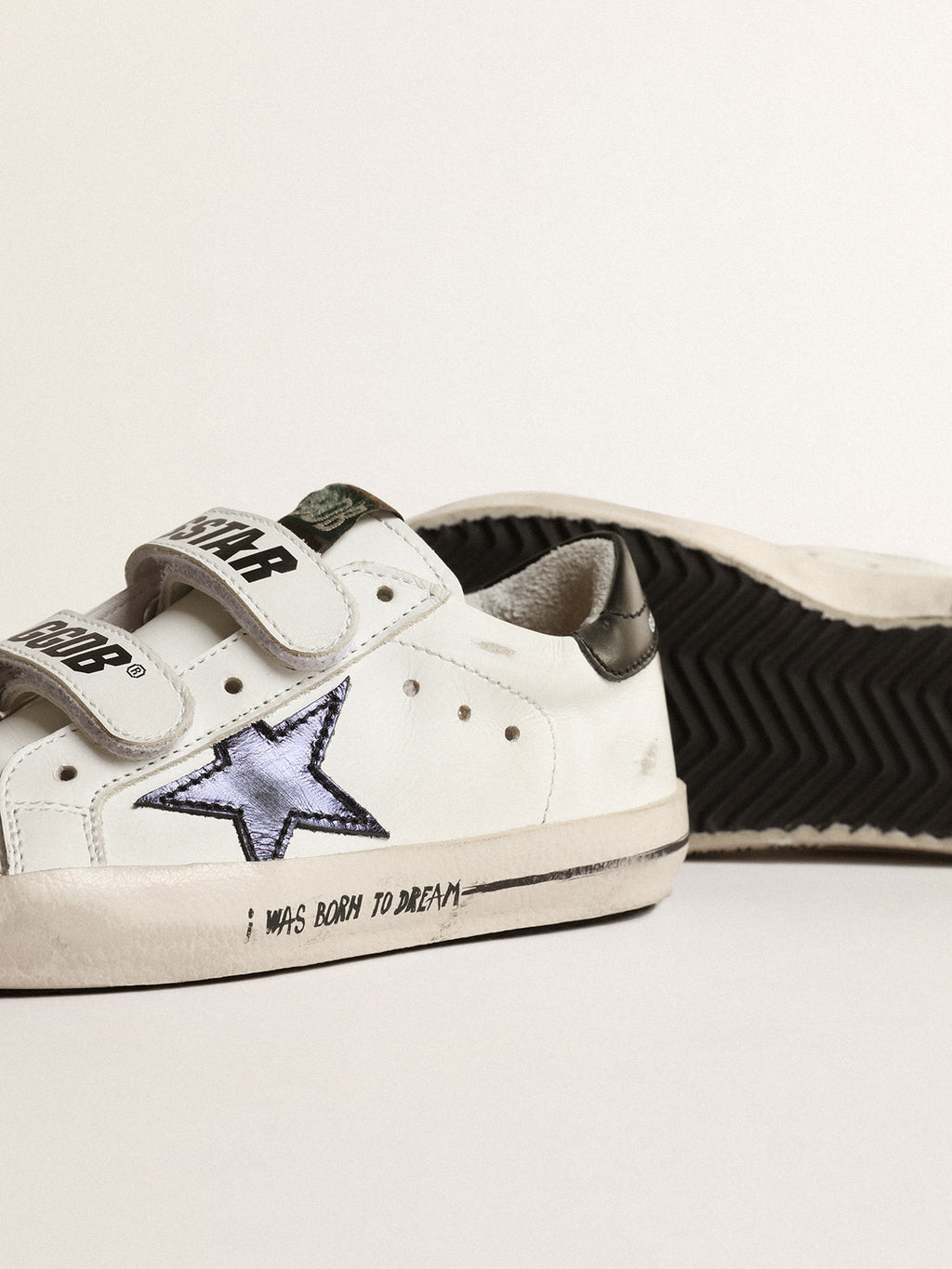 Old School Young with metallic leather star and black heel tab| Golden Goose
