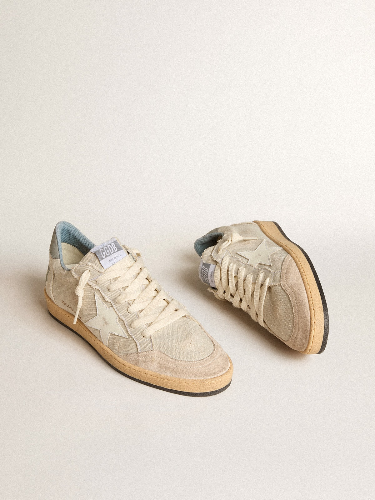 Men's Ball Star LTD in gray canvas with leather star and nubuck heel tab| Golden Goose