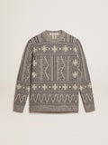 Round-neck sweater with gray Fair Isle motif| Golden Goose