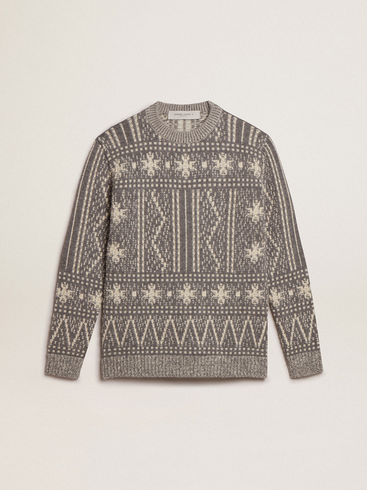 Round-neck sweater with gray Fair Isle motif| Golden Goose