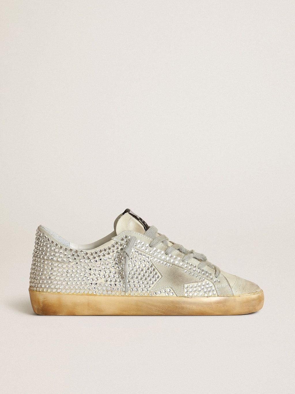 Women's Super-Star in off-white nubuck and silver crystals| Golden Goose