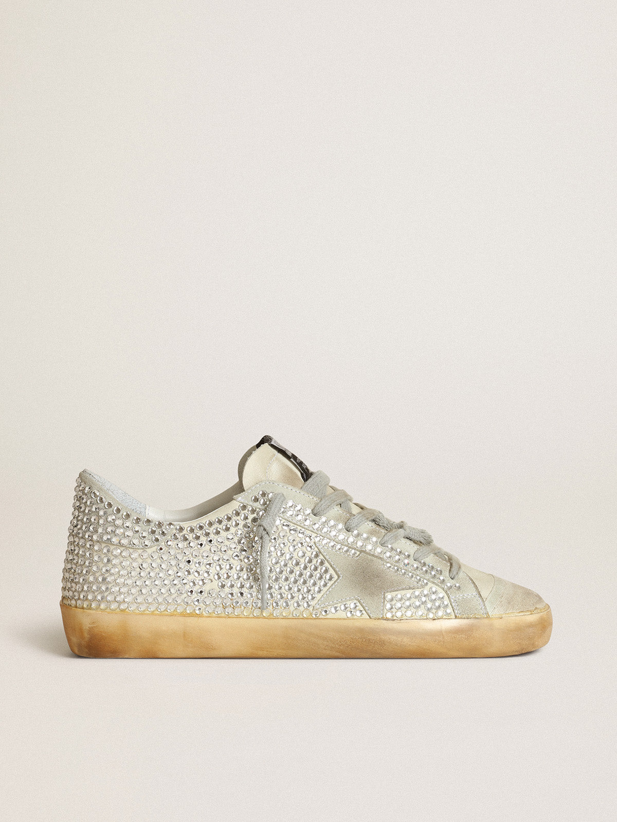 Women's Super-Star in off-white nubuck and silver crystals| Golden Goose