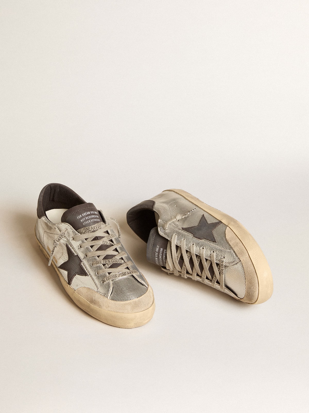 Men's silver Super-Star LTD with black nubuck star and heel tab| Golden Goose