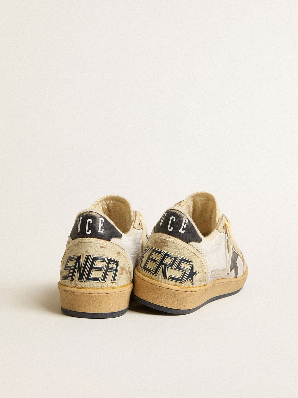 Ball Star in white mesh with vintage blue leather star and heel tab| Golden Goose