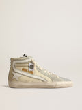 Slide in ivory nylon with white leather star and flash| Golden Goose