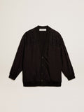 Women's black cardigan with shaded embroidery| Golden Goose