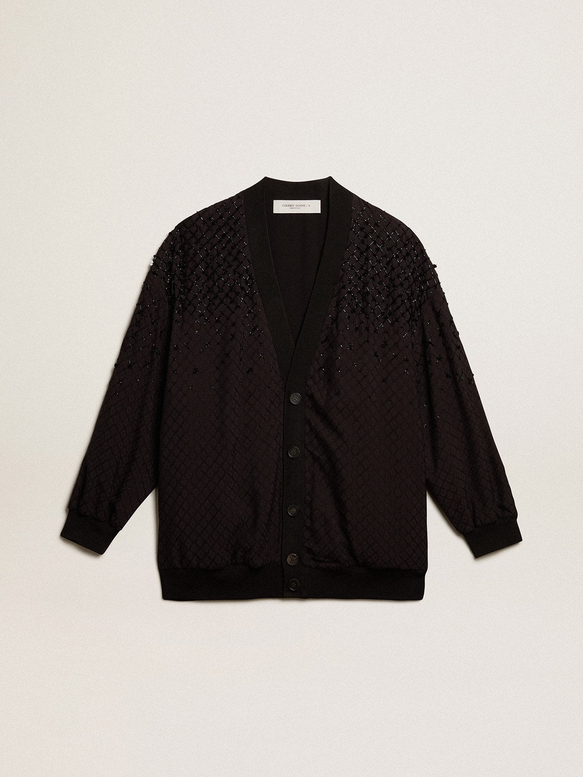 Women's black cardigan with shaded embroidery| Golden Goose