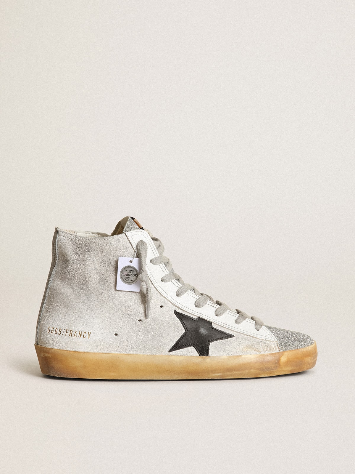 Women's Francy in white suede with black leather star and silver Swarovski crystal tongue| Golden Goose