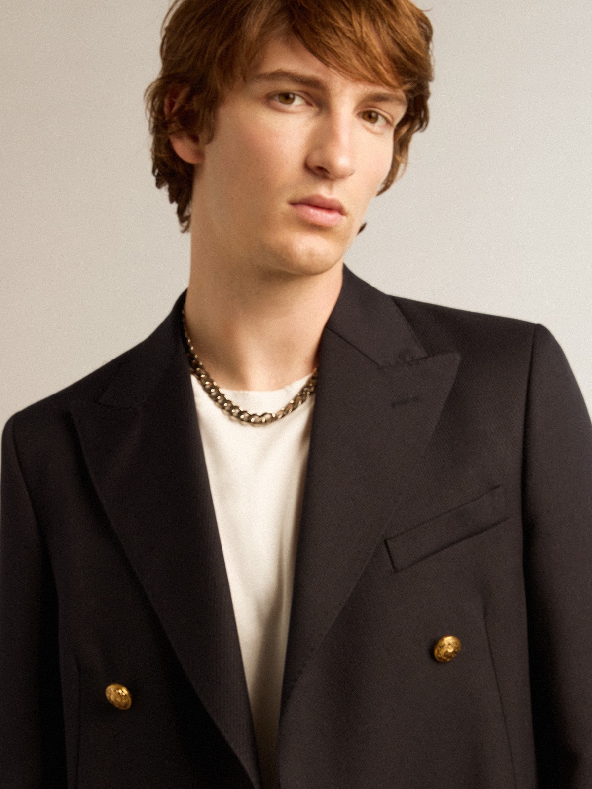 Men's double-breasted blazer in dark blue| Golden Goose