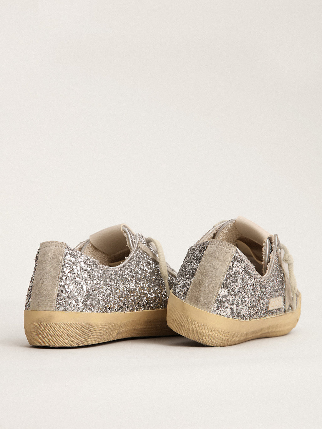 Women's V-Star LTD in silver glitter with ice-gray suede star| Golden Goose