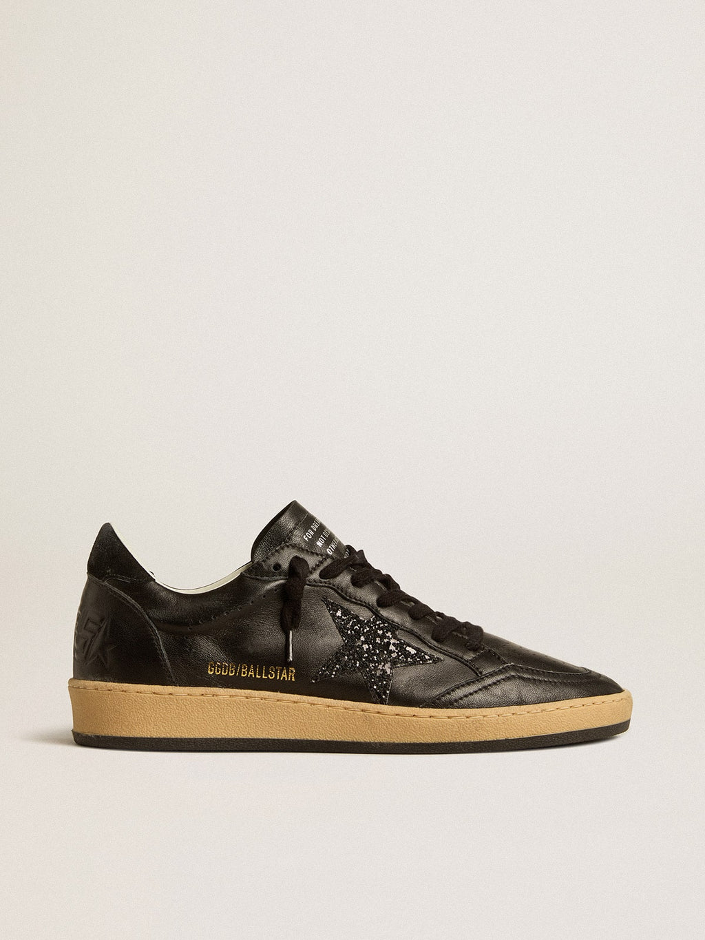 Women's Ball Star in black nappa with black glitter star and suede heel tab| Golden Goose
