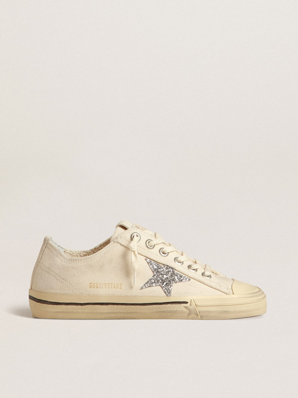 V-Star in beige canvas with a silver glitter star| Golden Goose