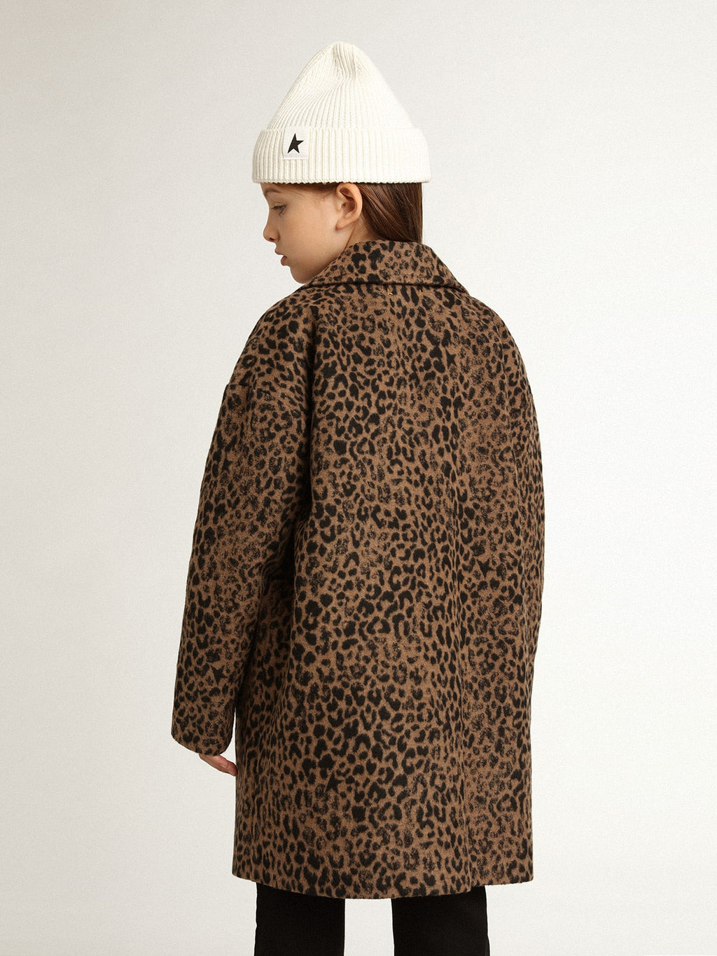 Girls' single-breasted coat in wool with jacquard animal print| Golden Goose