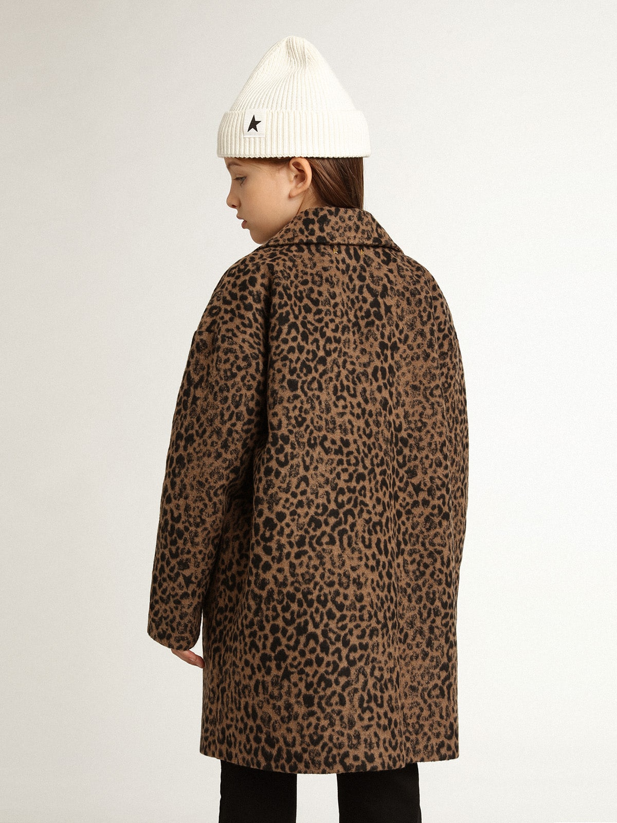 Girls' single-breasted coat in wool with jacquard animal print| Golden Goose