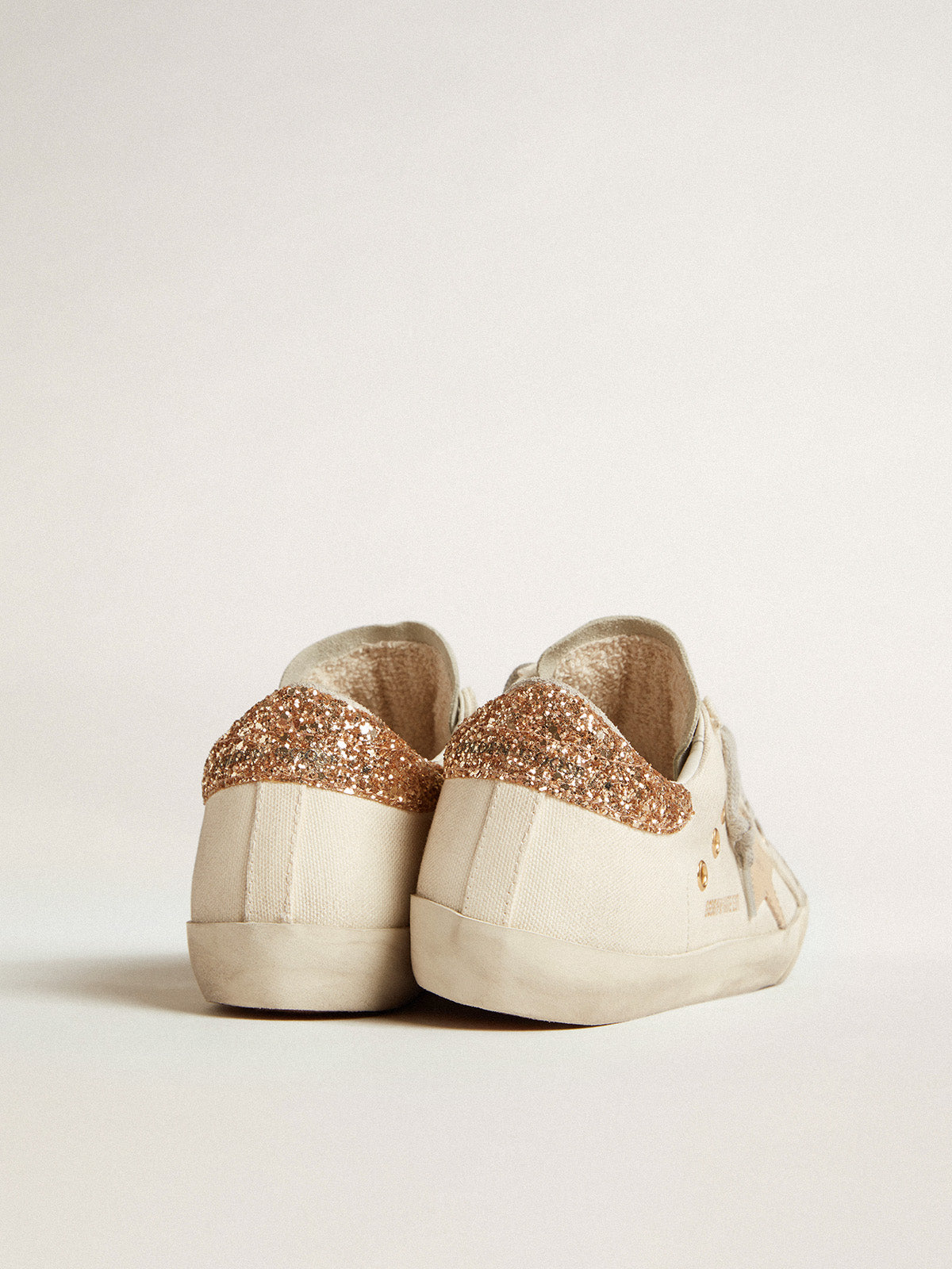 Super-Star LTD in canvas with sand star and glitter heel tab| Golden Goose