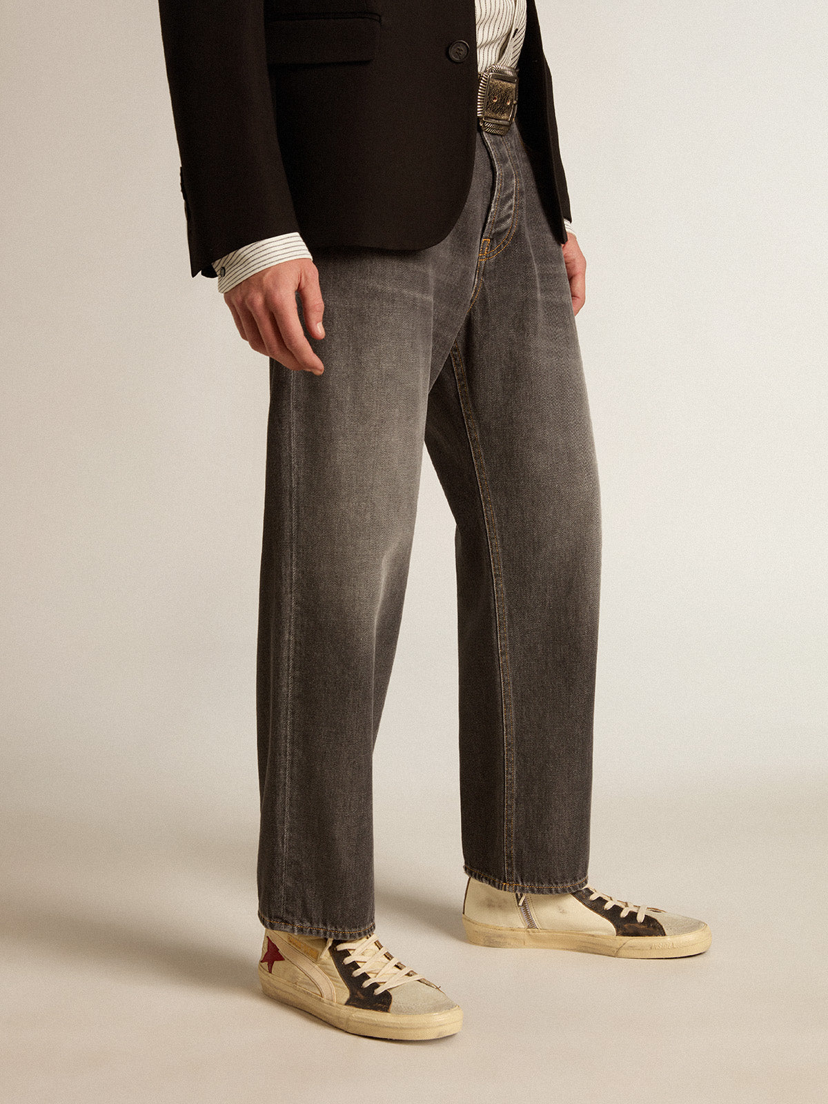 Slide LTD in faded nylon with suede star and beige flash| Golden Goose