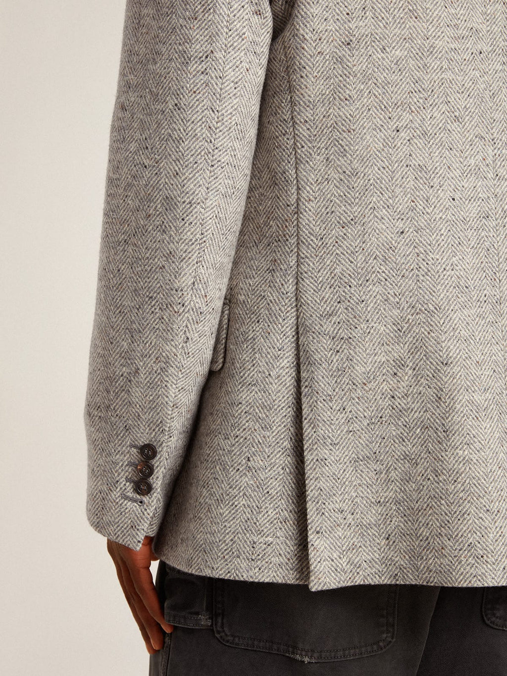Men's double-breasted jacket in gray silk and chevron wool| Golden Goose
