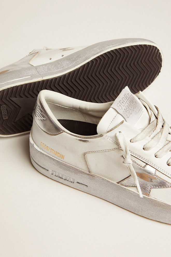 Stardan sneakers with silver metallic leather star and heel tab| Golden Goose