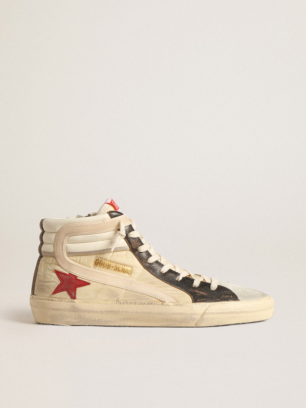 Slide LTD in faded nylon with suede star and beige flash| Golden Goose