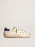 Women's Super-Star LTD in nappa leather with platinum star and blue glitter heel tab| Golden Goose
