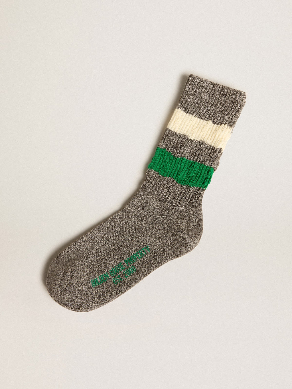 Gray melange socks with distressed details and two-tone stripes| Golden Goose