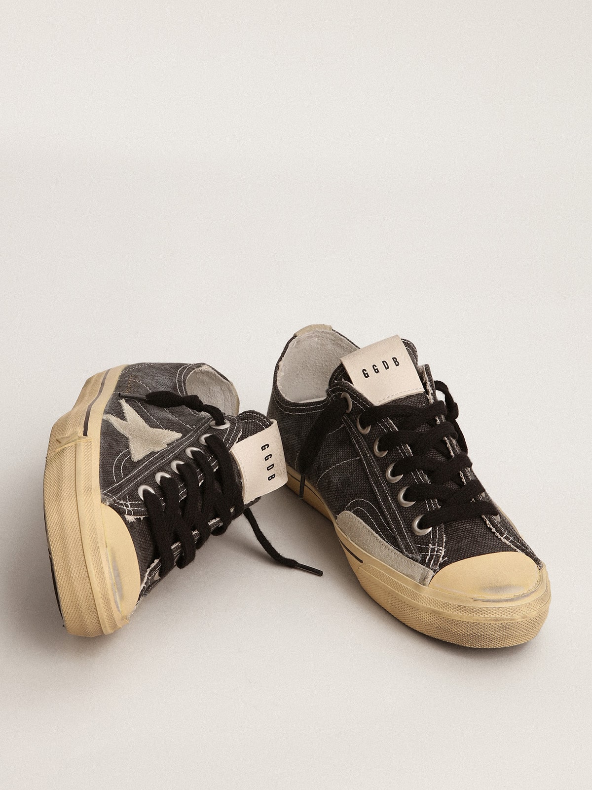 Men's V-Star LTD in black canvas with ice-gray star and heel tab| Golden Goose
