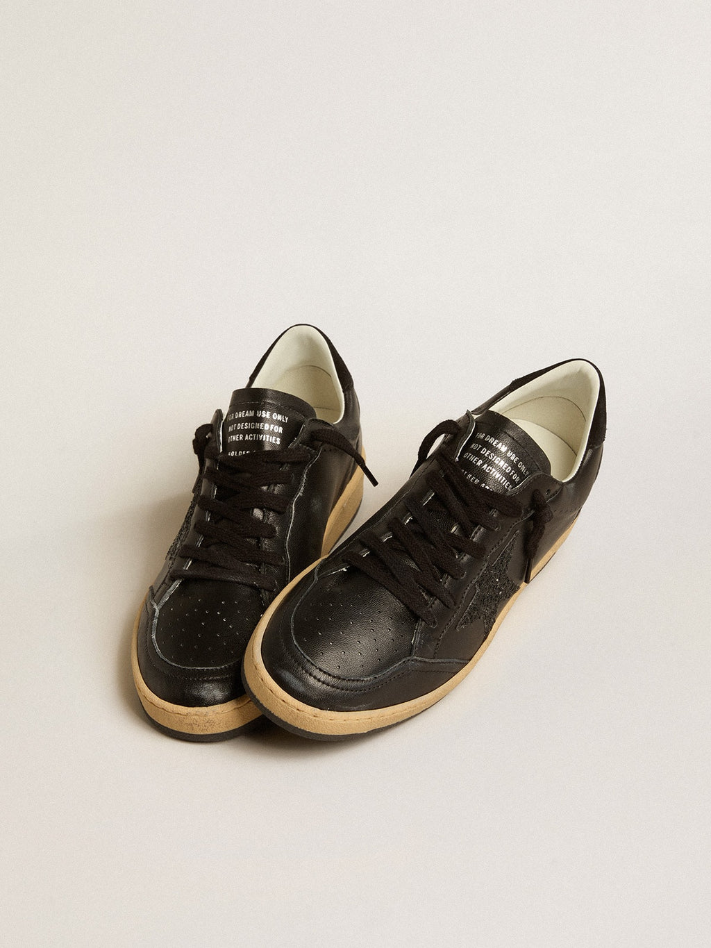 Women's Ball Star in black nappa with black glitter star and suede heel tab| Golden Goose