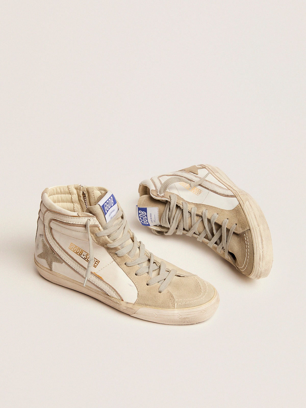 Women's Slide with ice-gray suede star and white flash| Golden Goose