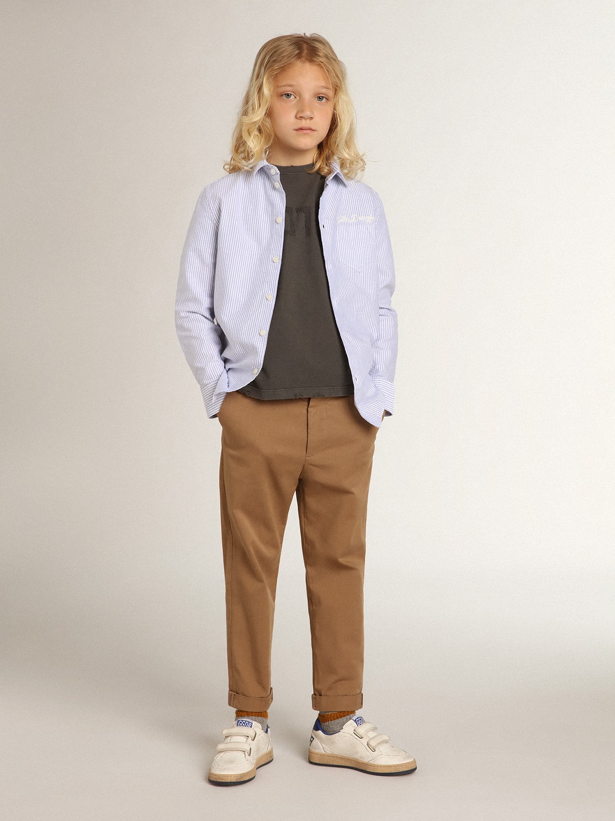 Boys' T-shirt in gray with distressed treatment| Golden Goose