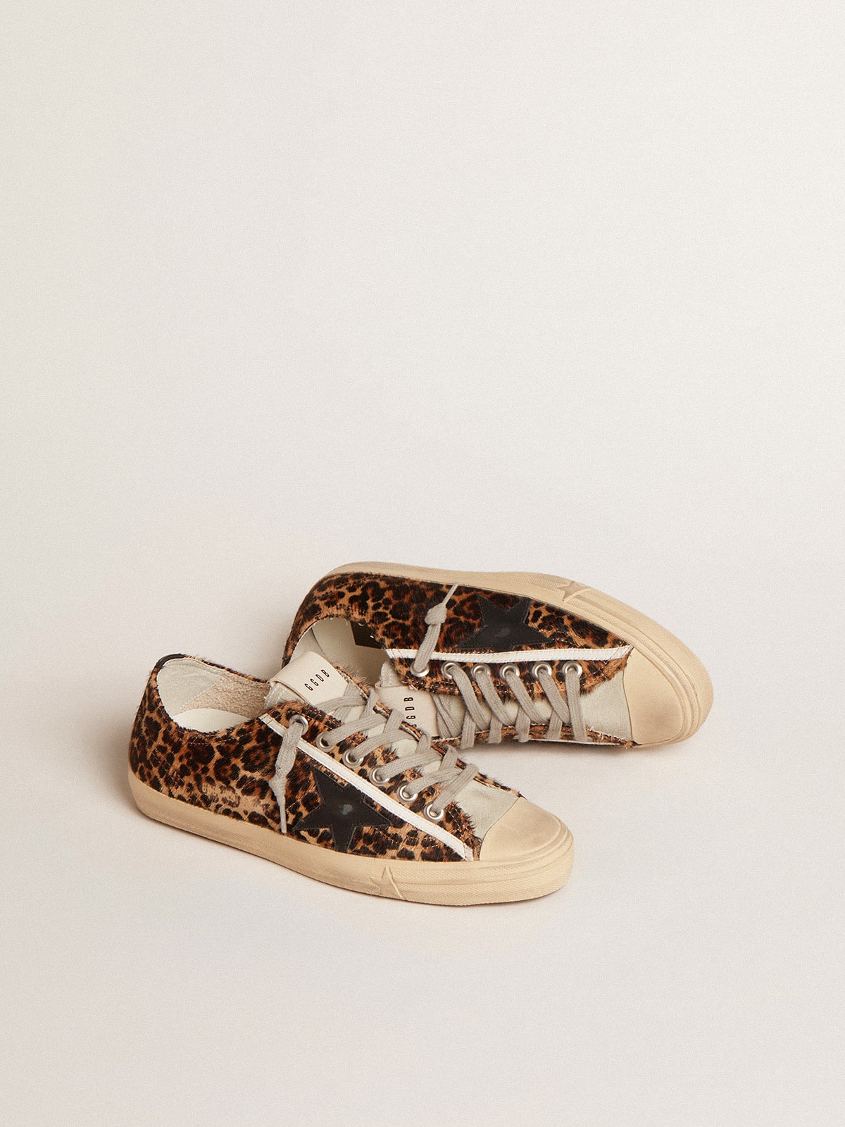 V-Star in leopard pony skin with black leather star and heel tab| Golden Goose