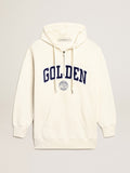 White sweatshirt dress with hood and Golden patch| Golden Goose