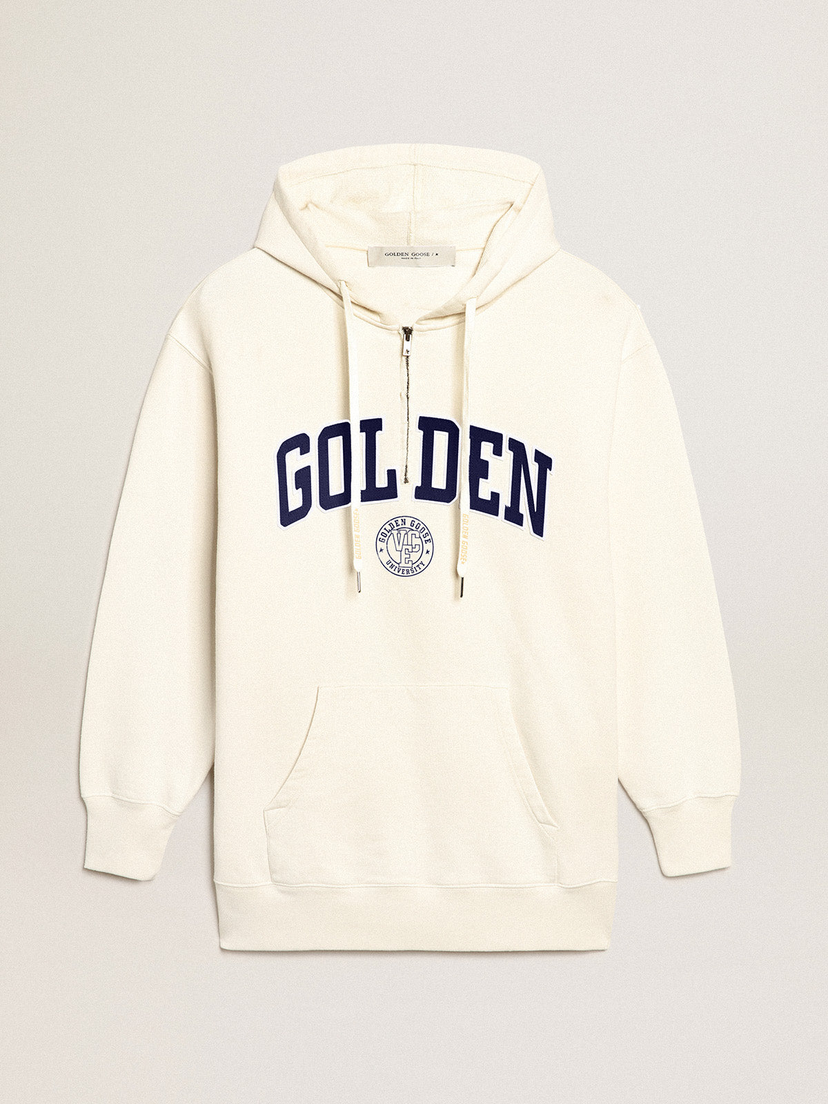 White sweatshirt dress with hood and Golden patch| Golden Goose
