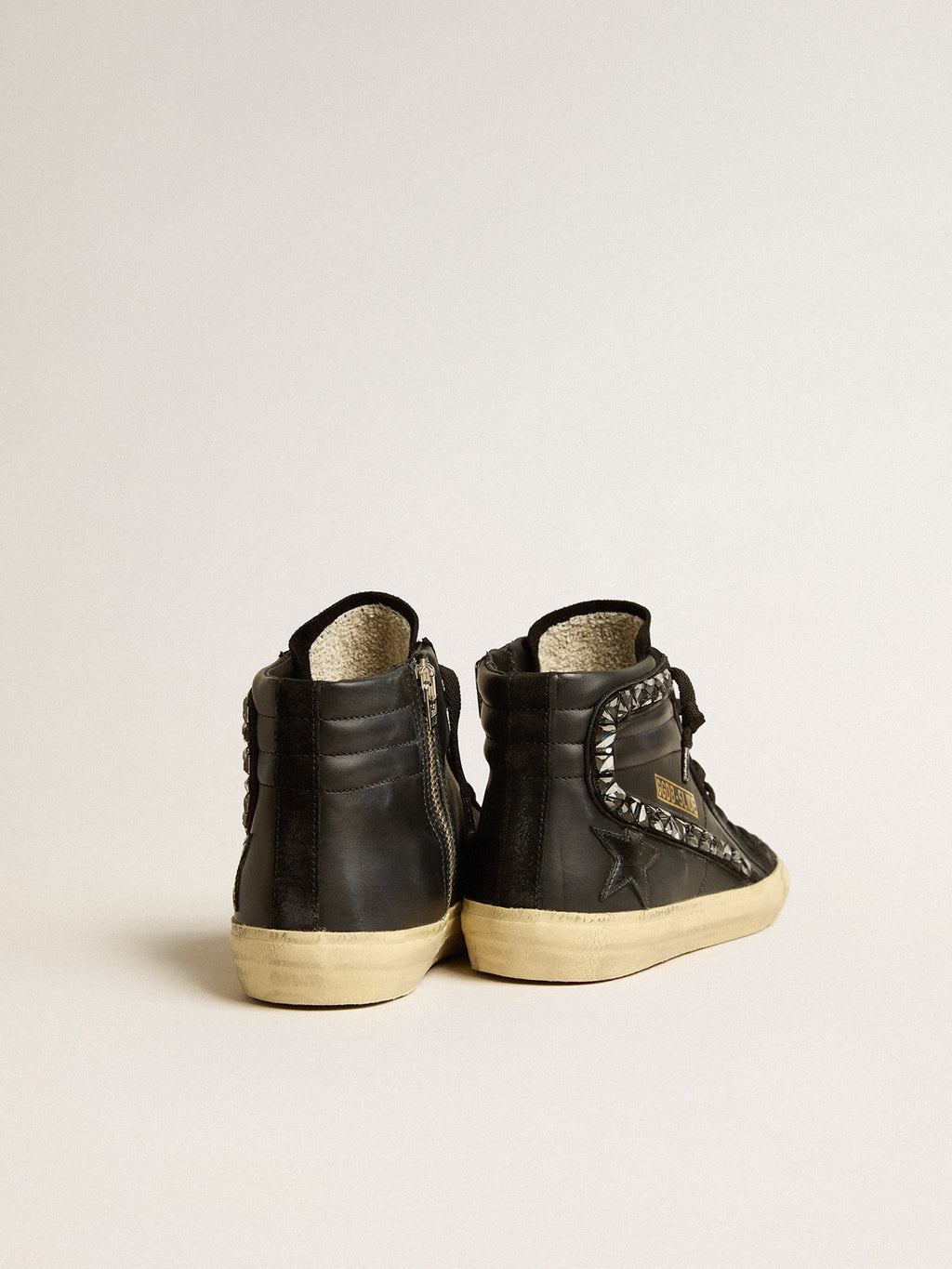 Slide in leather with black star and crystal flash| Golden Goose