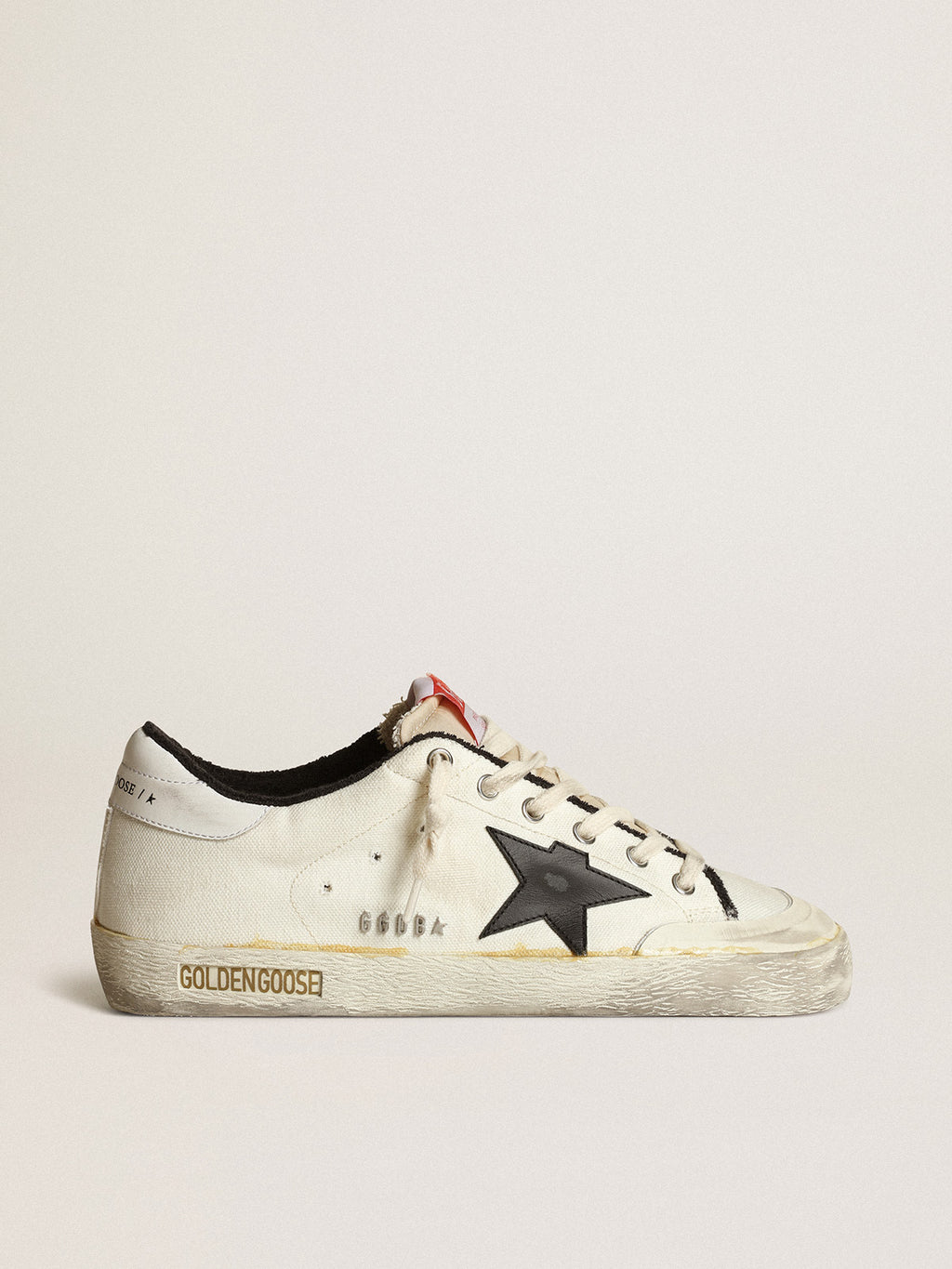 Women's Super-Star LTD in beige canvas with black star| Golden Goose