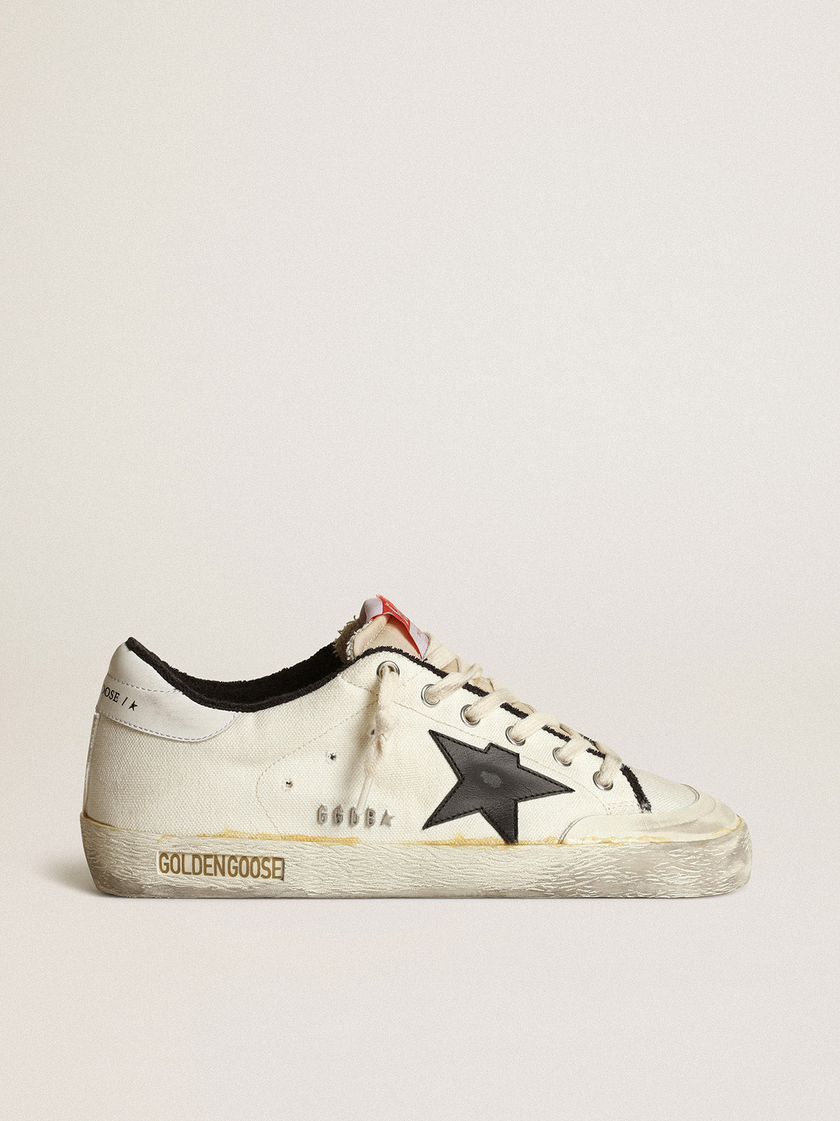 Women's Super-Star LTD in beige canvas with black star| Golden Goose
