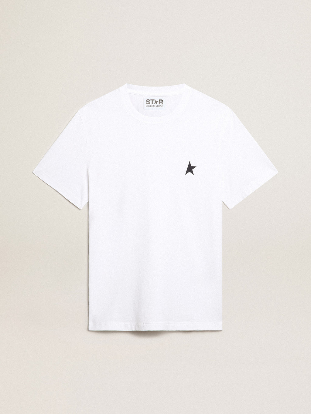 Women's white T-shirt with dark blue star on the front| Golden Goose