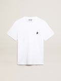 Women's white T-shirt with dark blue star on the front| Golden Goose