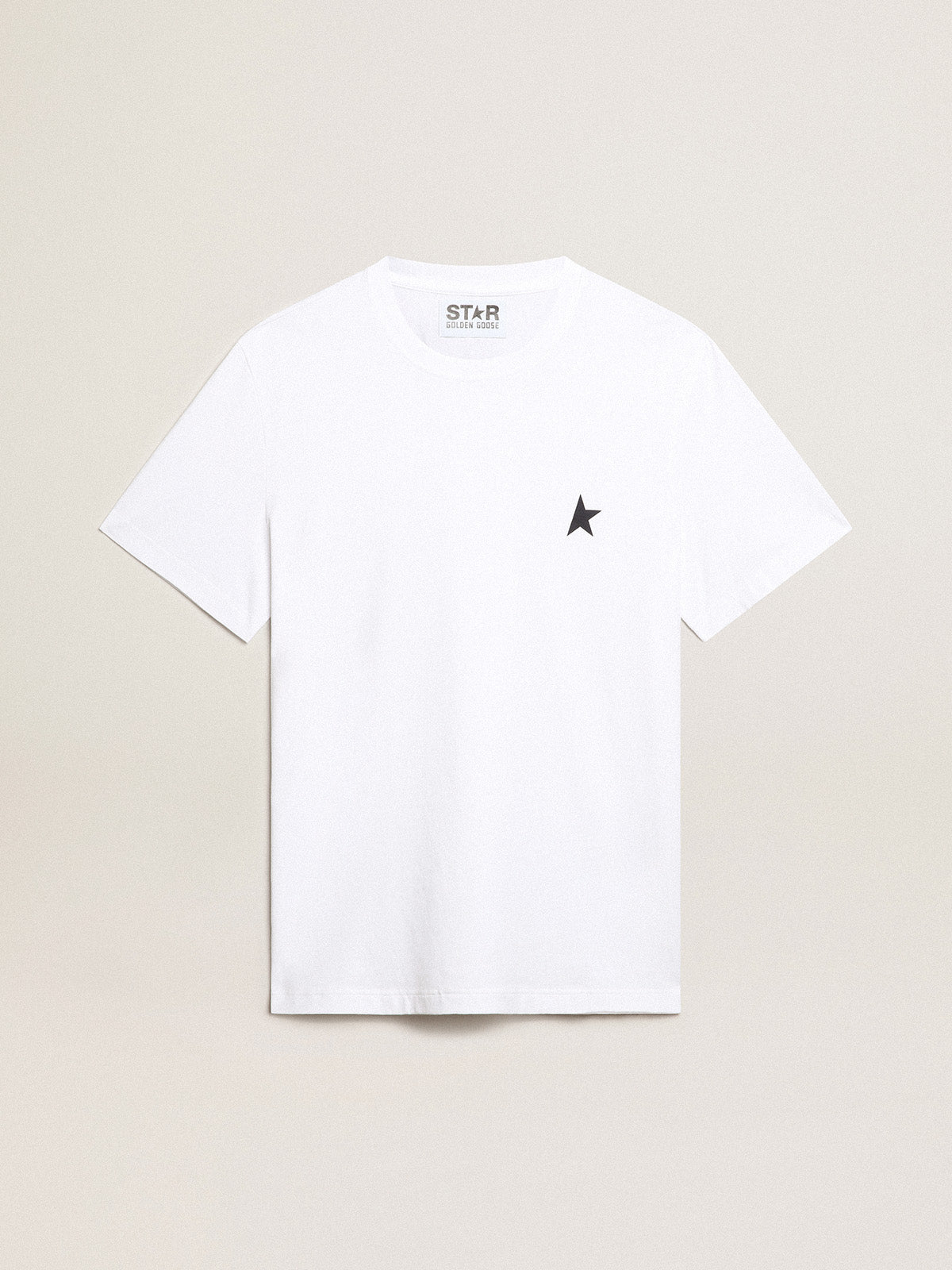 Women's white T-shirt with dark blue star on the front| Golden Goose