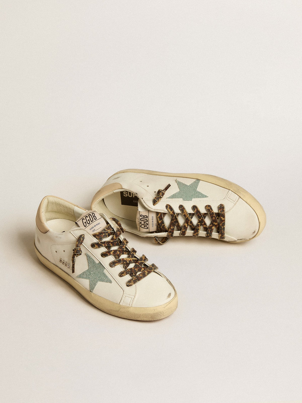 Women's Super-Star with gray glitter star and nude leather heel tab| Golden Goose