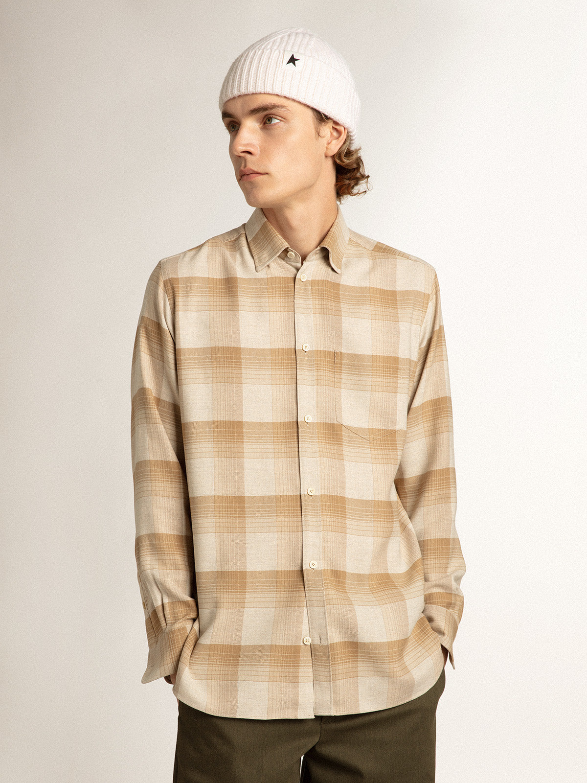 Pepper and dark sand slim-fit shirt| Golden Goose