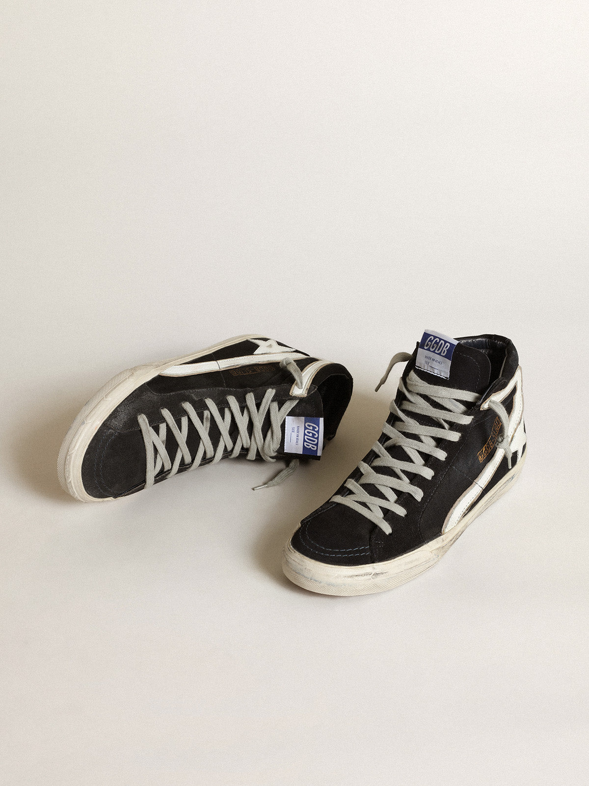 Men's Slide in navy blue denim with star and white flash| Golden Goose