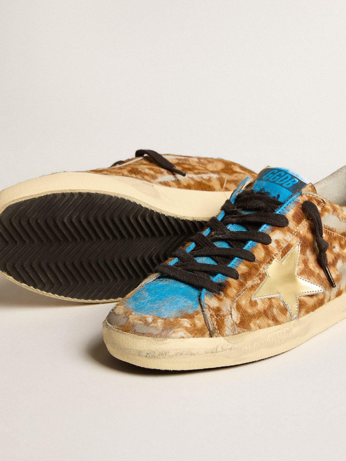 Men's Super-Star LAB in leopard pony skin with gold star and gray heel tab| Golden Goose