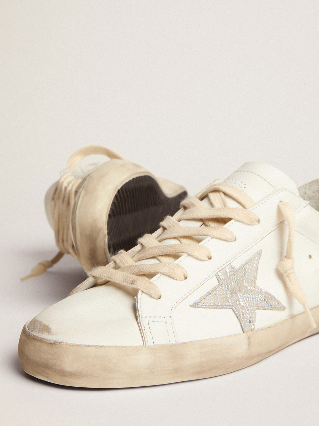 Women's Super-Star with silver leather star and snake print| Golden Goose