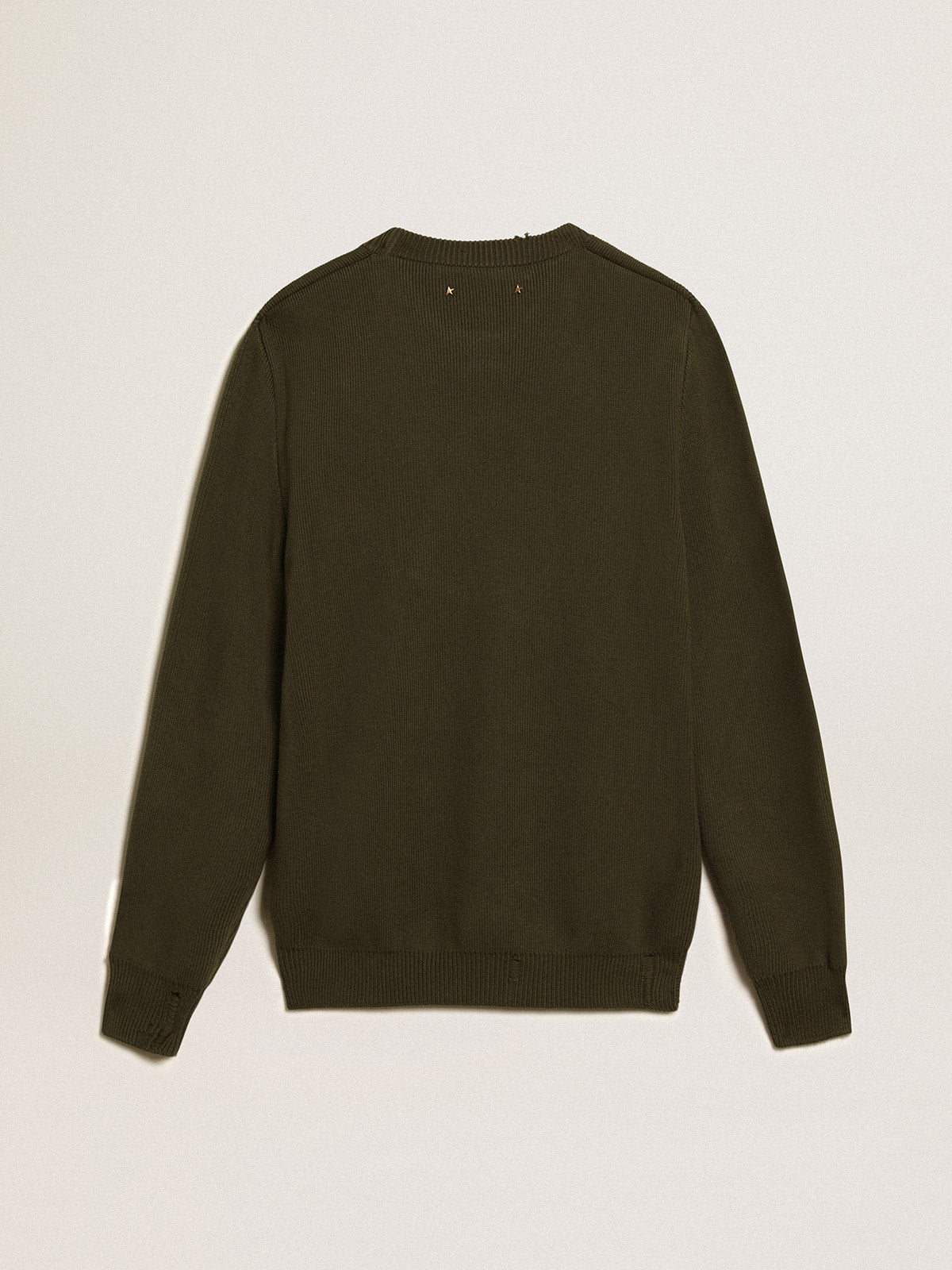Men's round-neck sweater in military green cotton| Golden Goose