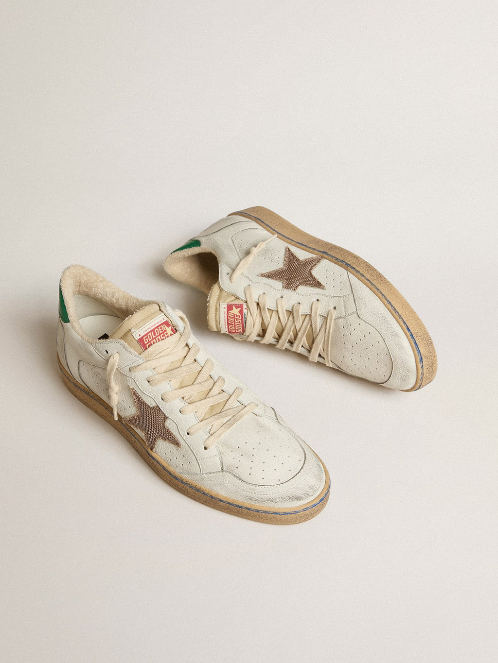 Ball Star LTD with sand mesh star and green leather heel tab| Golden Goose