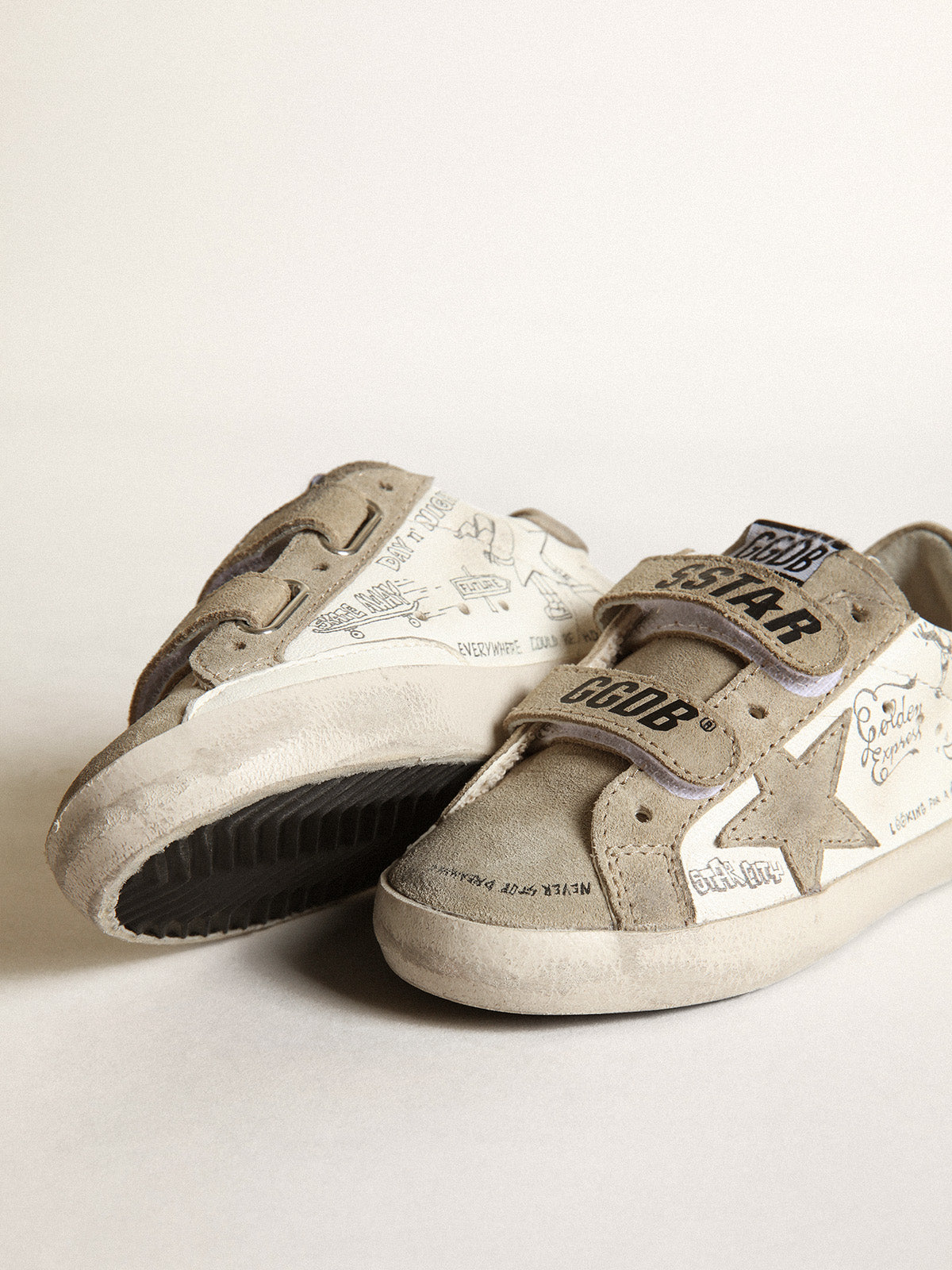 Young Old School in white nappa with dove gray inserts| Golden Goose