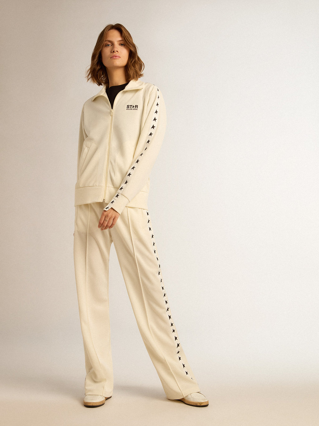Women's white joggers with stars on the sides| Golden Goose