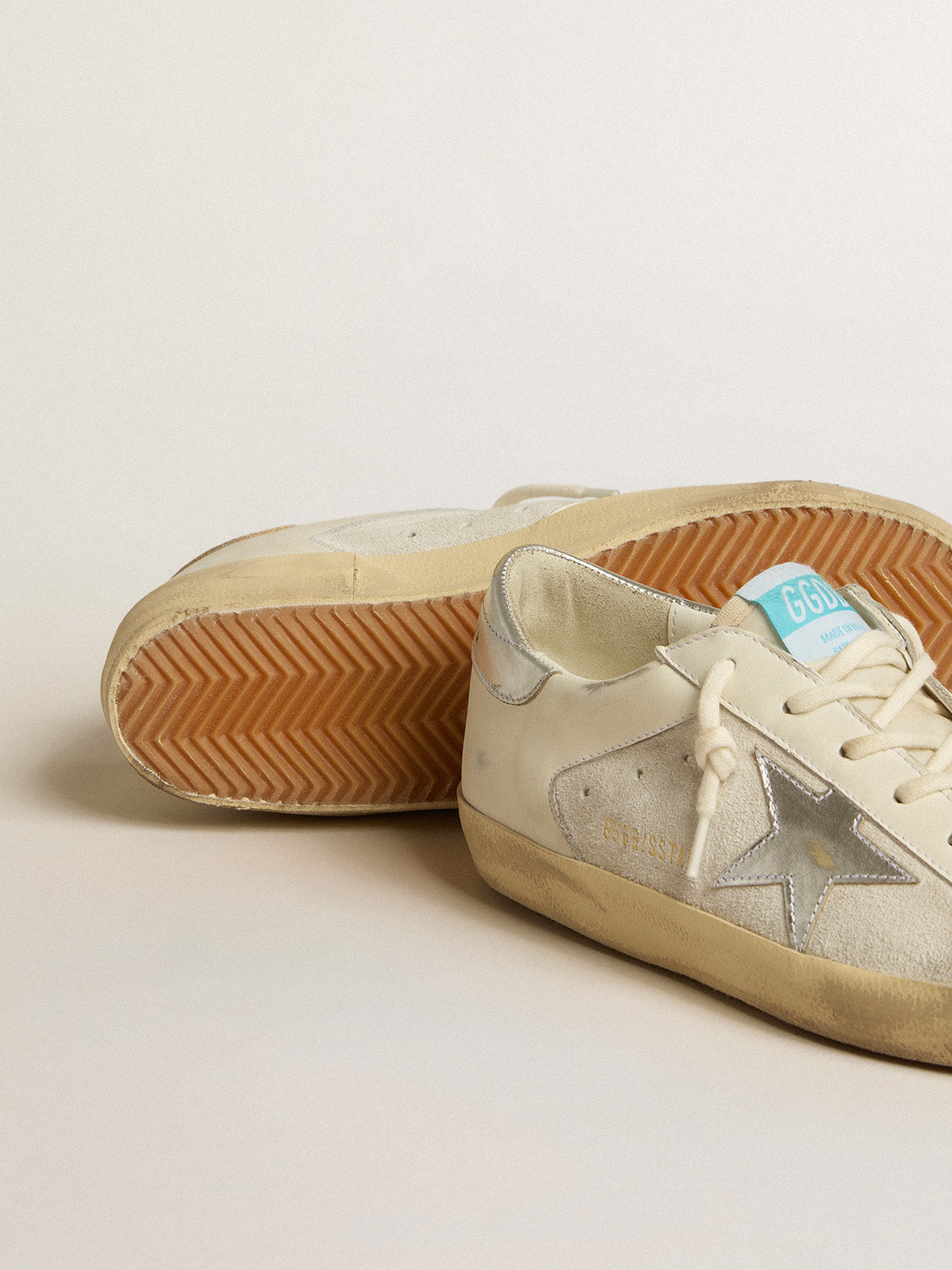 Super-Star in white leather and suede with silver and gold leather star| Golden Goose