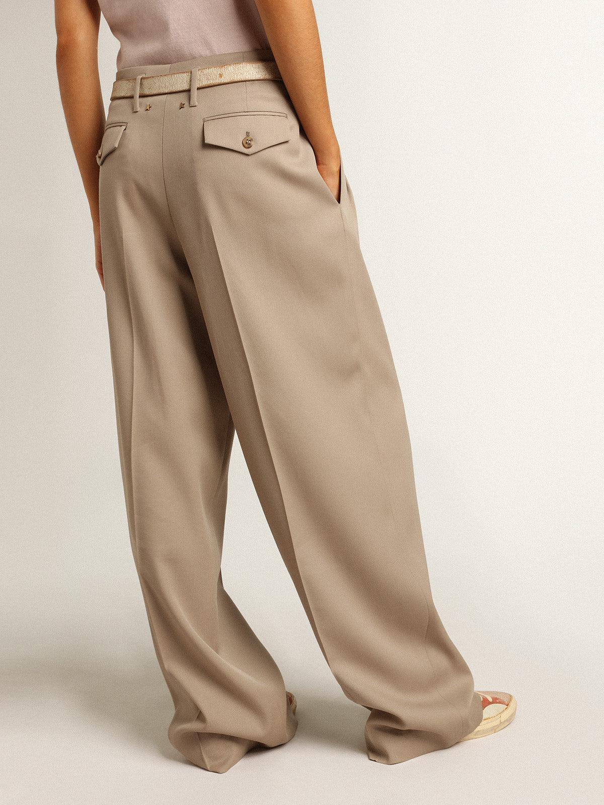 Pants in light beige wool gabardine| Golden Goose