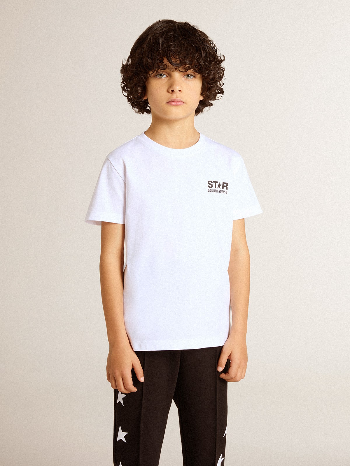 White T-shirt with contrasting black logo and star| Golden Goose